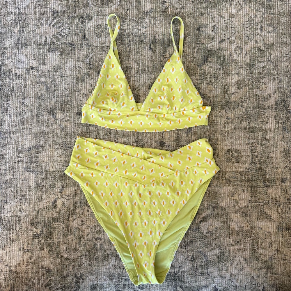 Aerie Bikini Set Yellow Patterned Boho Western Crossover Colorful Summer Swim - Picture 2 of 9